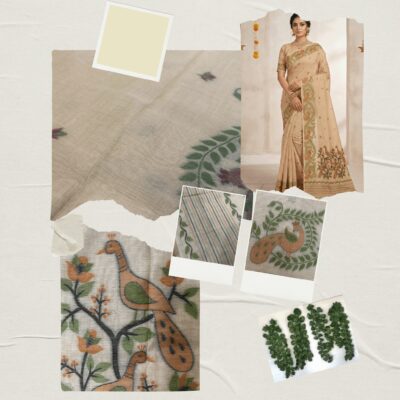 Cotton Mor Woven Saree — Beige — Tyohar — drape detail