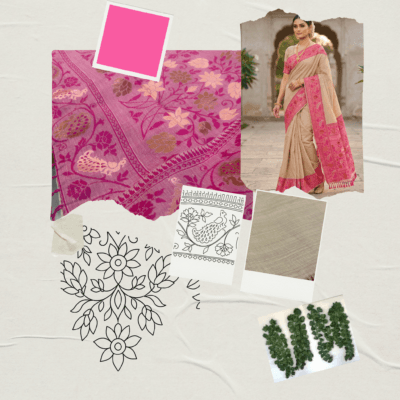 Cotton Plain Saree with Woven Border — Pink — Aarambh — drape detail