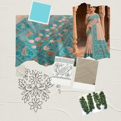 Cotton Plain Saree with Woven Border — Sky Blue — Aarambh — drape detail