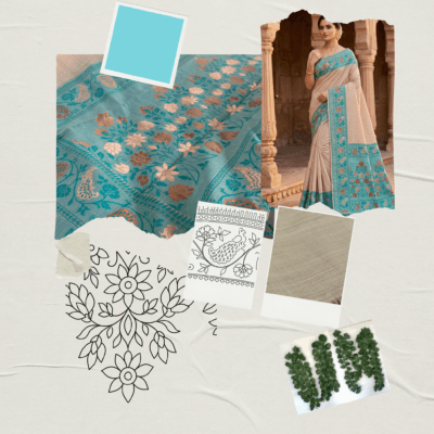Cotton Plain Saree with Woven Border — Sky Blue — Aarambh — drape detail