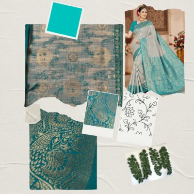 Cotton Geometric Bel Woven Saree — Peacock Blue - Image 7