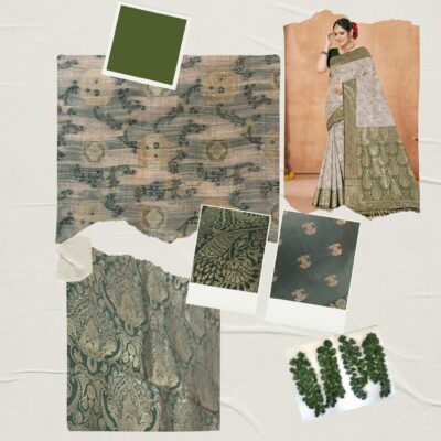 Cotton Geometric Bel Woven Saree — Leaf Green - Image 7