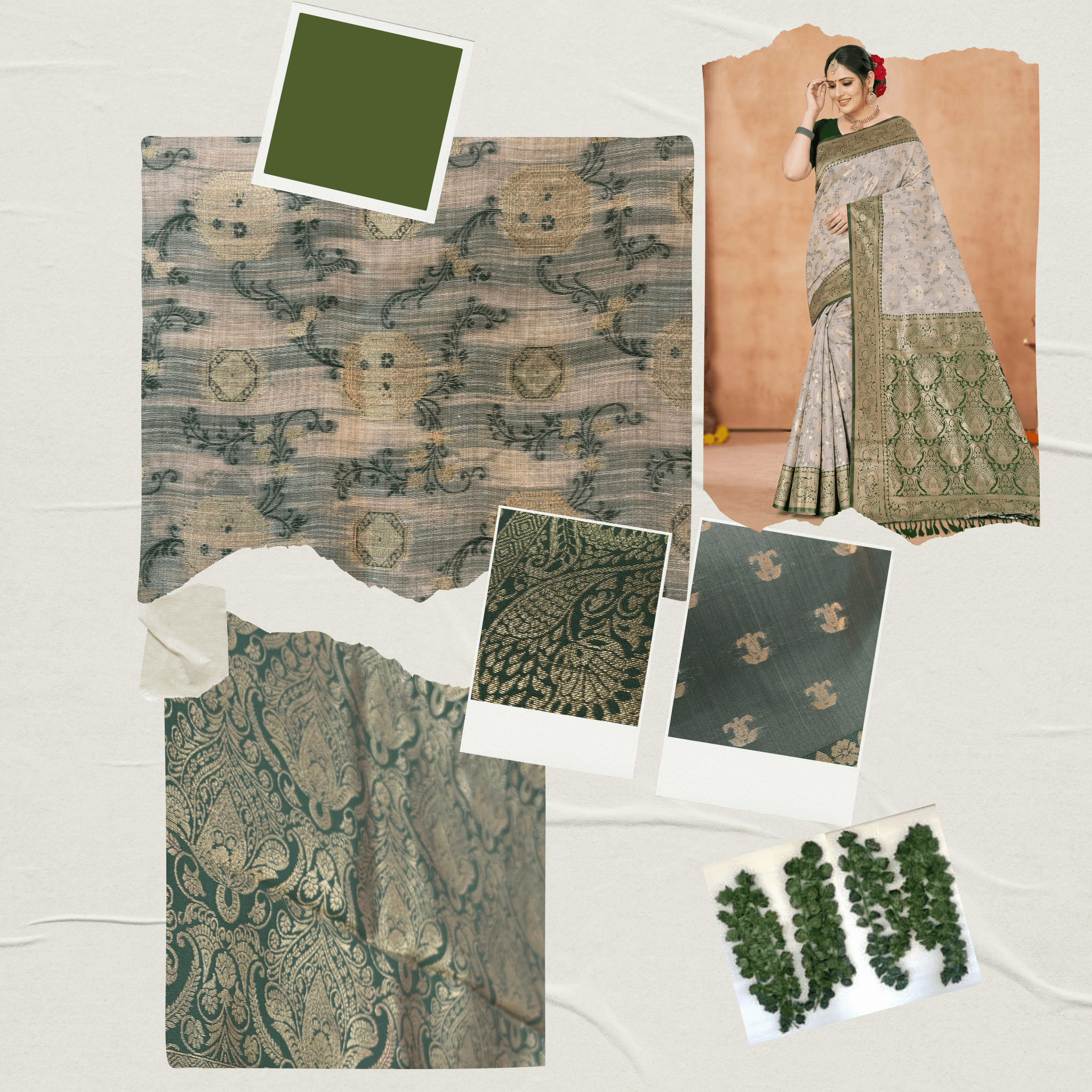 Cotton Geometric Bel Woven Saree — Leaf Green - Image 7