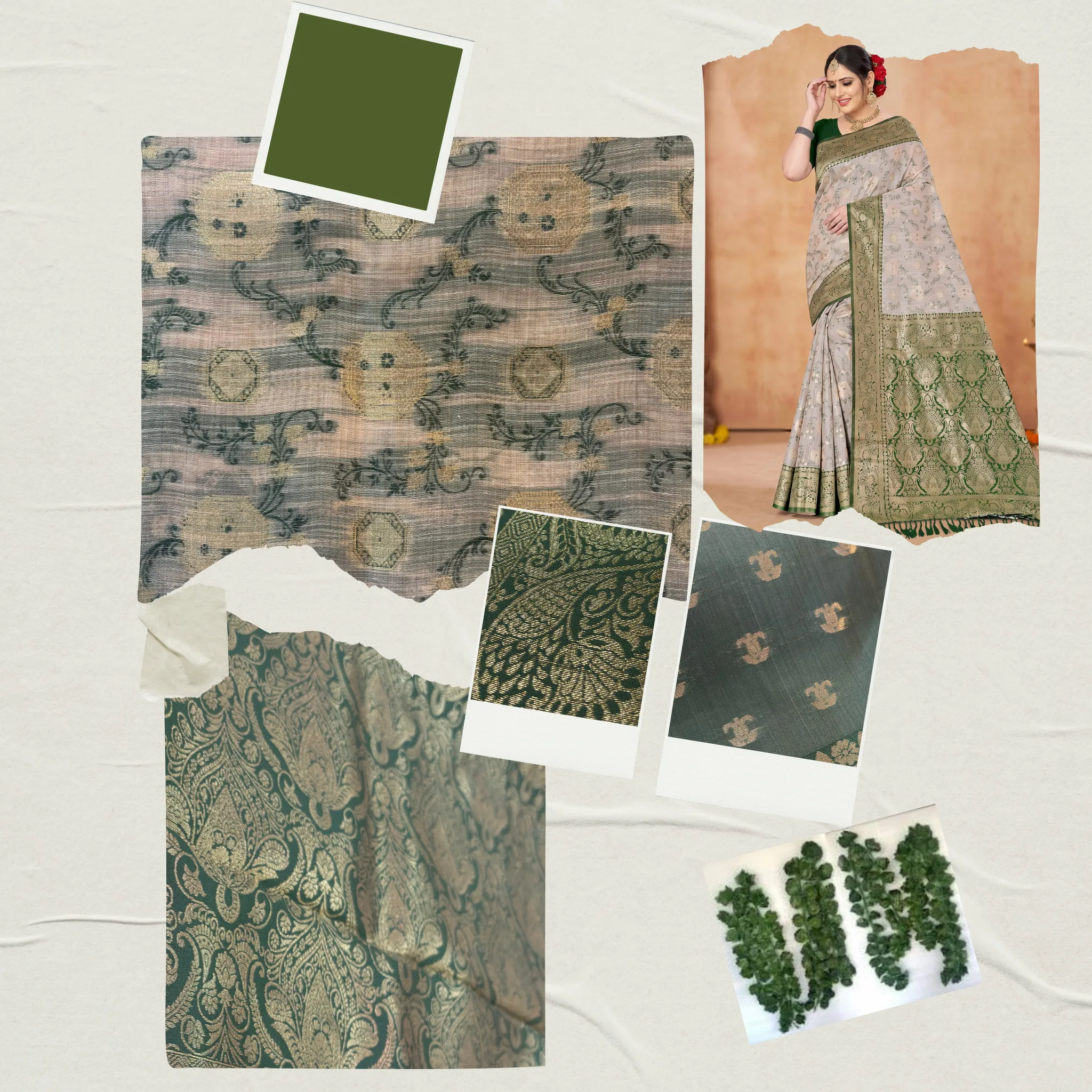 Cotton Geometric Bel Woven Saree — Leaf Green - Image 7