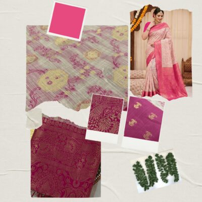 Cotton Geometric Bel Woven Saree — Rani Pink - Image 7
