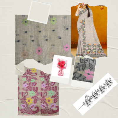 Cotton Jamdani Woven Saree — Beige — Tyohar — drape detail