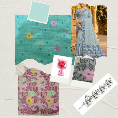 Cotton Jamdani Woven Saree — Ice Blue — Tyohar — drape detail