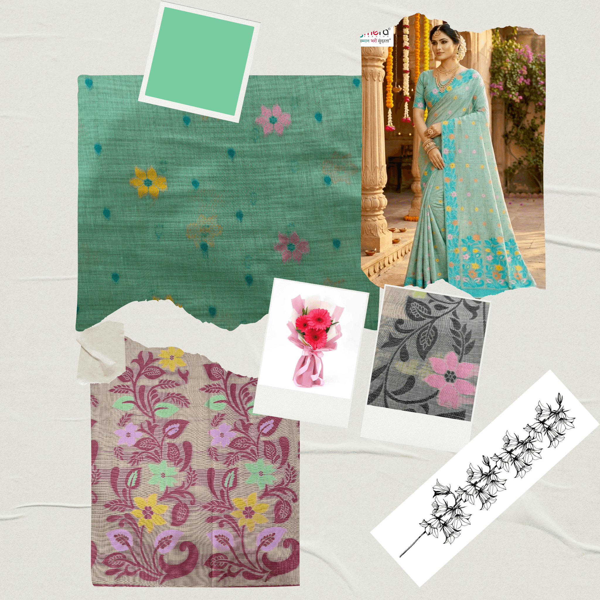 Cotton Jamdani Woven Saree — Mint Green — Tyohar — drape detail