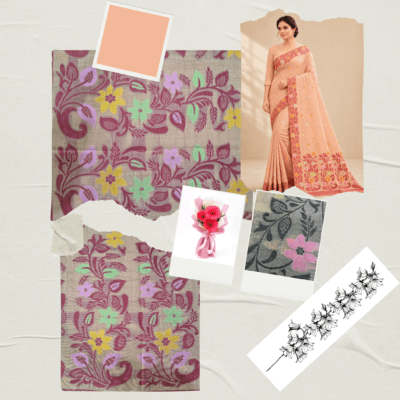Cotton Jamdani Woven Saree — Peach — Tyohar — drape detail