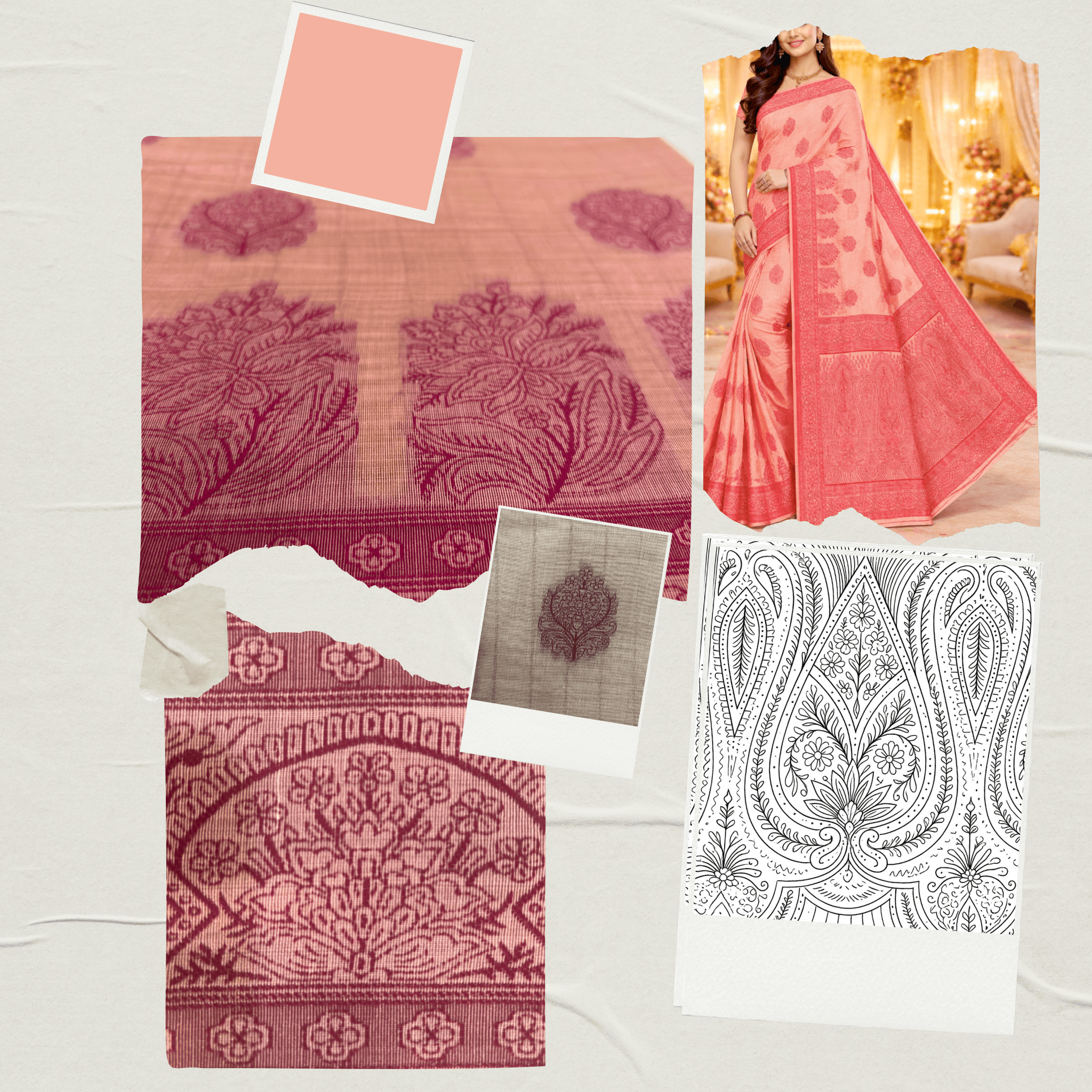 Cotton Bouquet Woven Saree — Peach - Image 7
