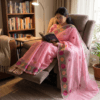 Kota Doria Rose Embroidered Saree — Baby Pink