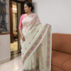 Kota Doria Rose Embroidered Saree — Mint Green