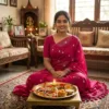 Khadi Harsingar Embroidered Saree — Rani Pink