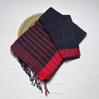 Khadi Check Handloom Saree — Black - Image 6