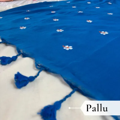 Khadi Harsingar Embroidered Saree — Sky Blue - Image 2