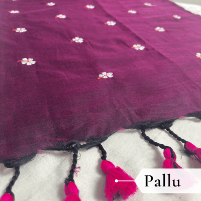 Alternative view of Khadi Harsingar Embroidered Saree — Wine