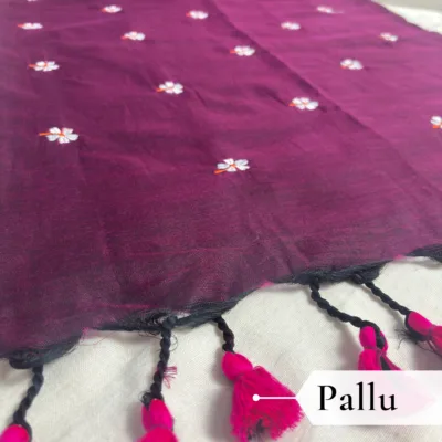 Khadi Harsingar Embroidered Saree — Wine - Image 2