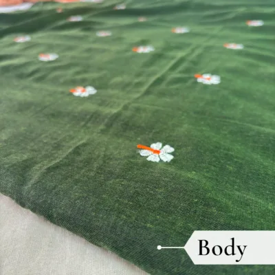 Khadi Harsingar Embroidered Saree — Bottle Green - Image 3