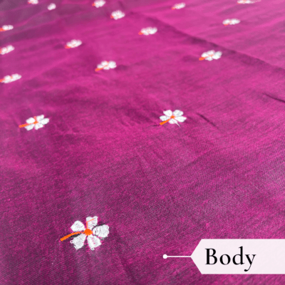 Khadi Harsingar Embroidered Saree — Wine - Image 3