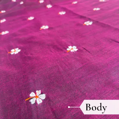 Khadi Harsingar Embroidered Saree — Wine - Image 3
