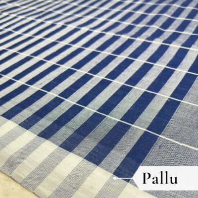 Alternative view of Khadi Monochrome Check Handloom Saree — Navy Blue