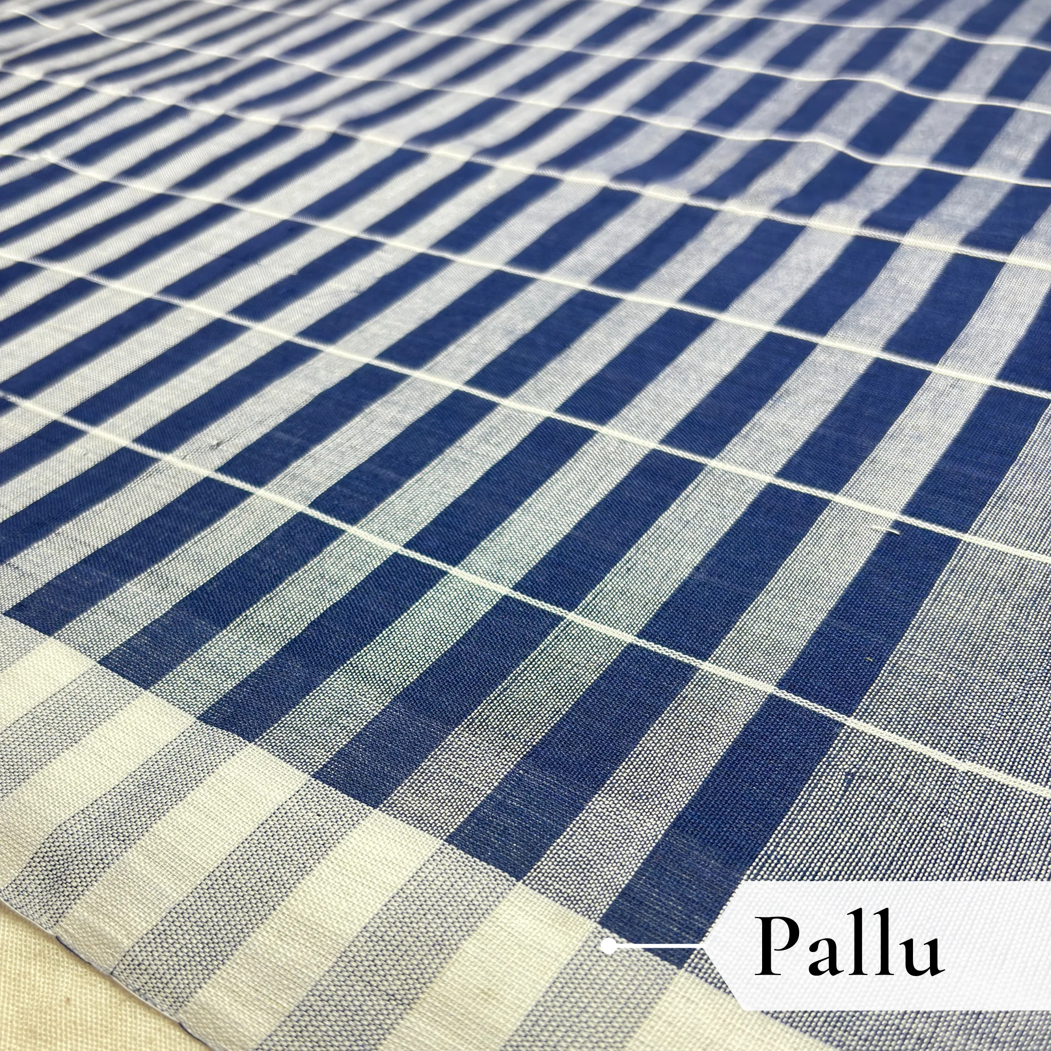 Khadi Monochrome Check Handloom Saree — Navy Blue - Image 2