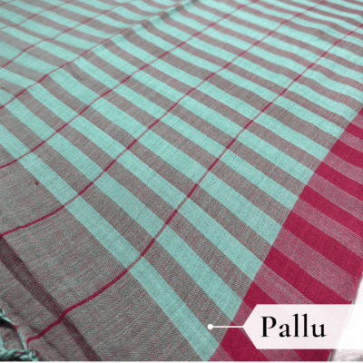 Alternative view of Khadi Check Handloom Saree — Green