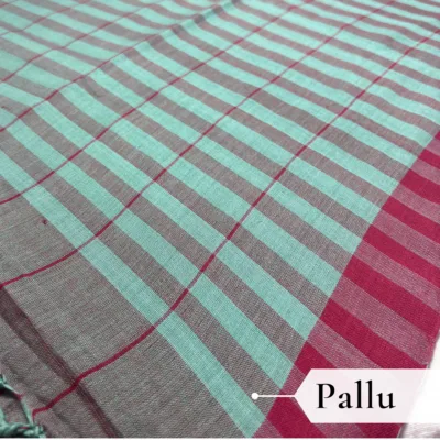 Alternative view of Khadi Check Handloom Saree — Green