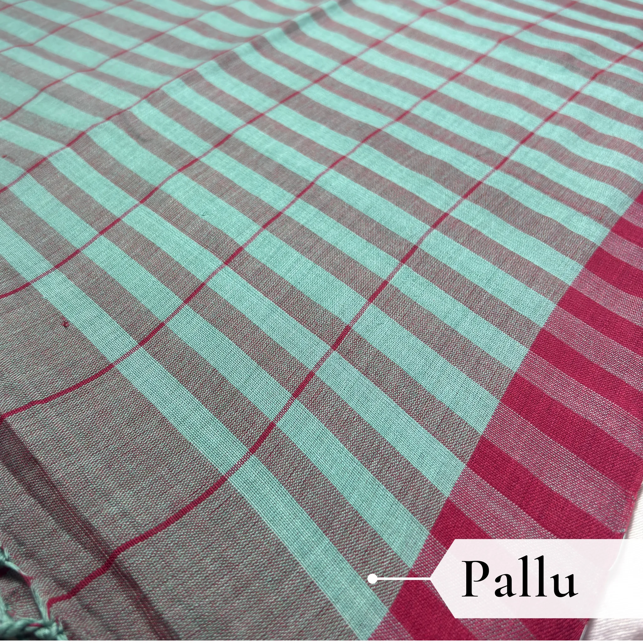 Khadi Check Handloom Saree — Green - Image 2