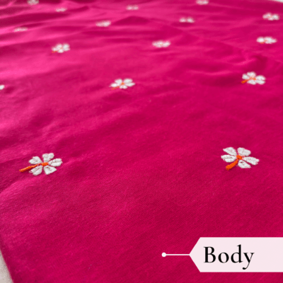 Khadi Harsingar Embroidered Saree — Rani Pink - Image 3