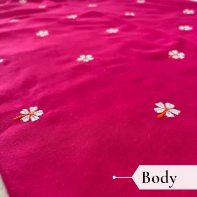 Khadi Harsingar Embroidered Saree — Rani Pink - Image 3