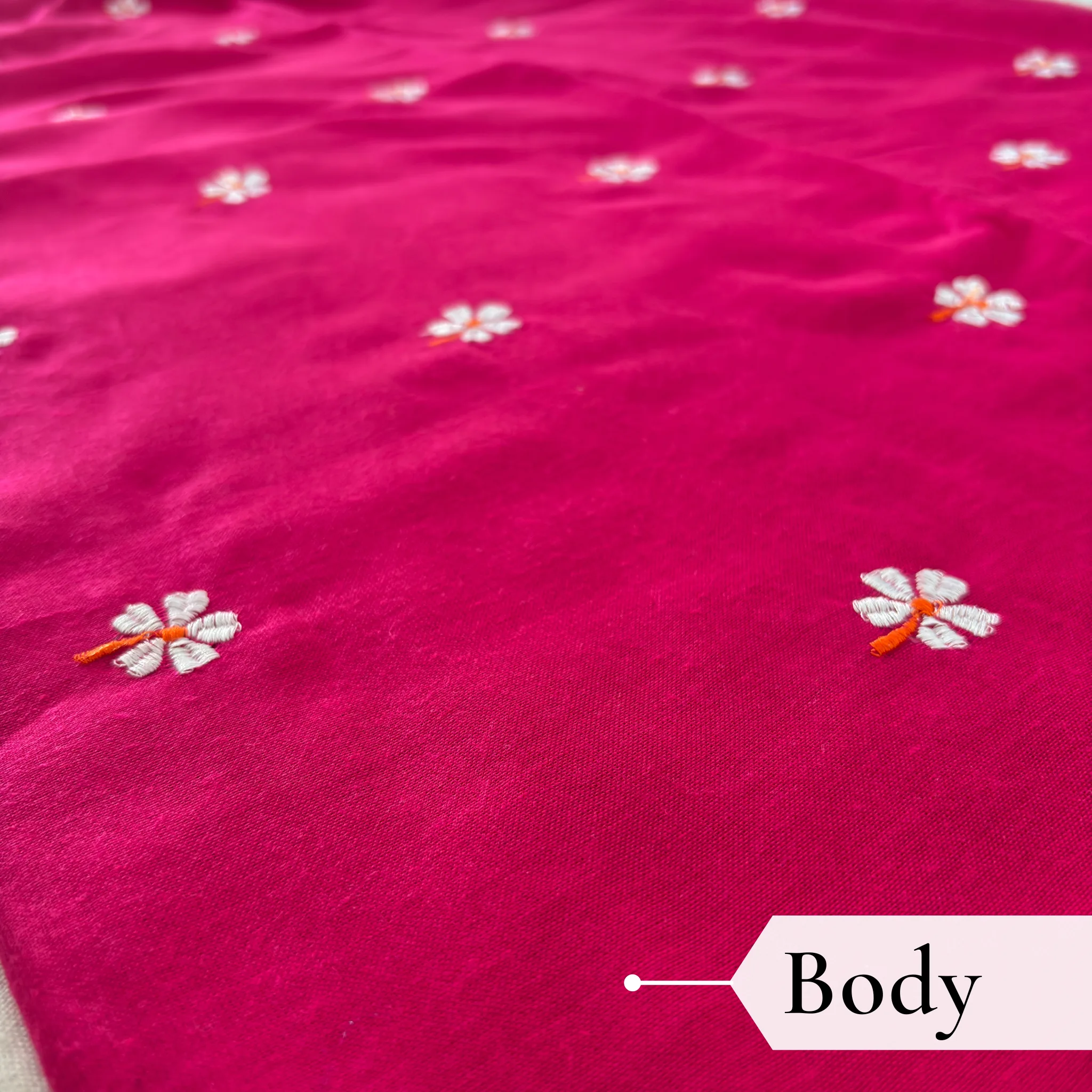 Khadi Harsingar Embroidered Saree — Rani Pink - Image 3