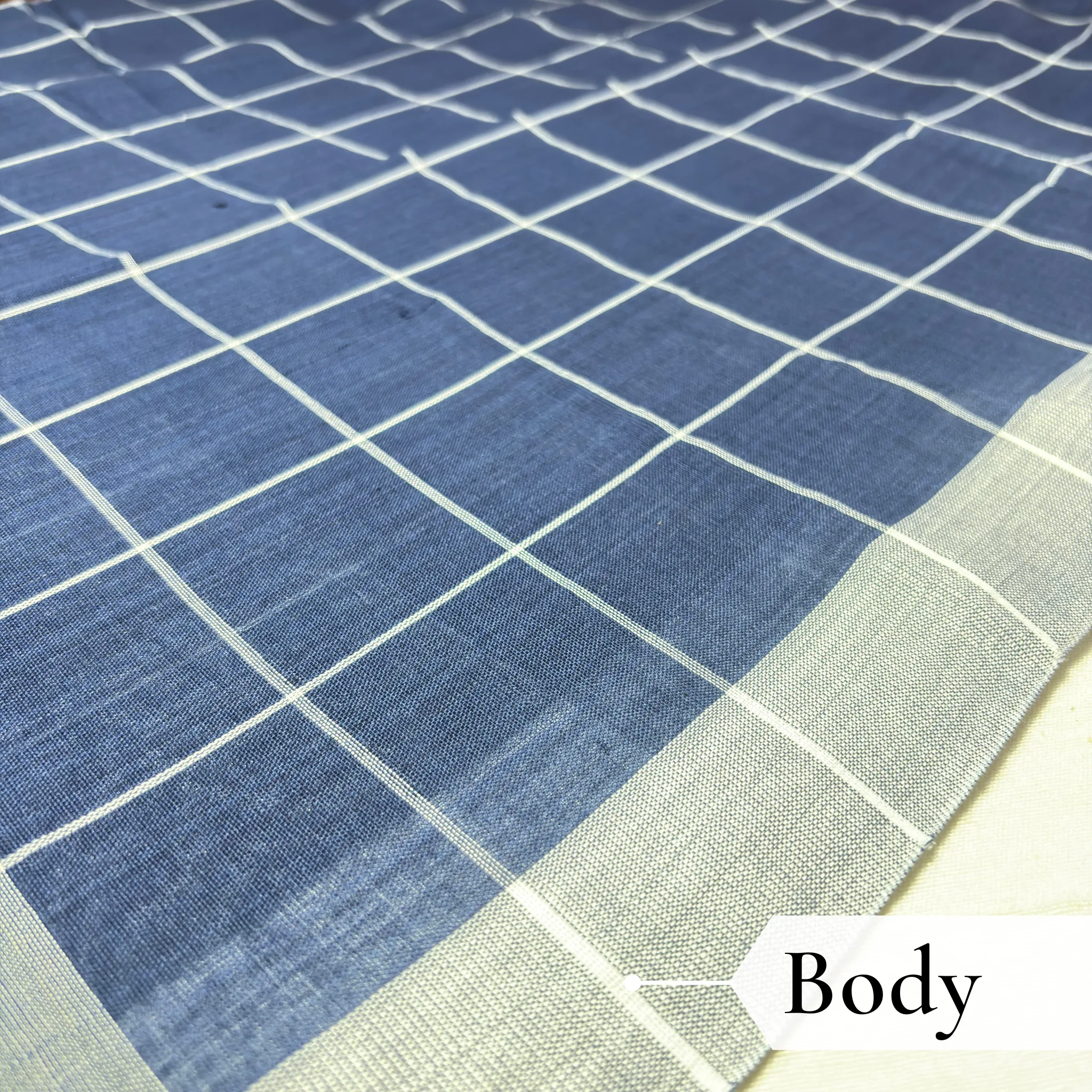Khadi Monochrome Check Handloom Saree — Navy Blue - Image 3