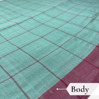 Khadi Check Handloom Saree — Green - Image 3