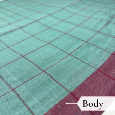 Khadi Check Handloom Saree — Green - Image 3