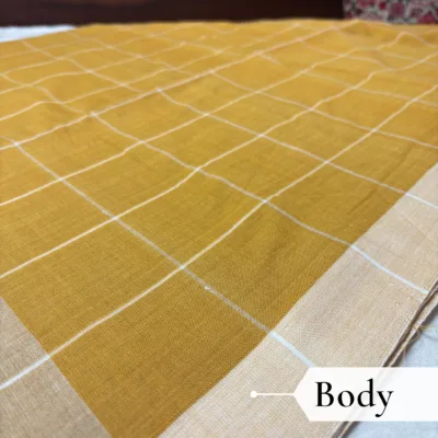 Khadi Monochrome Check Handloom Saree — Mustard - Image 3