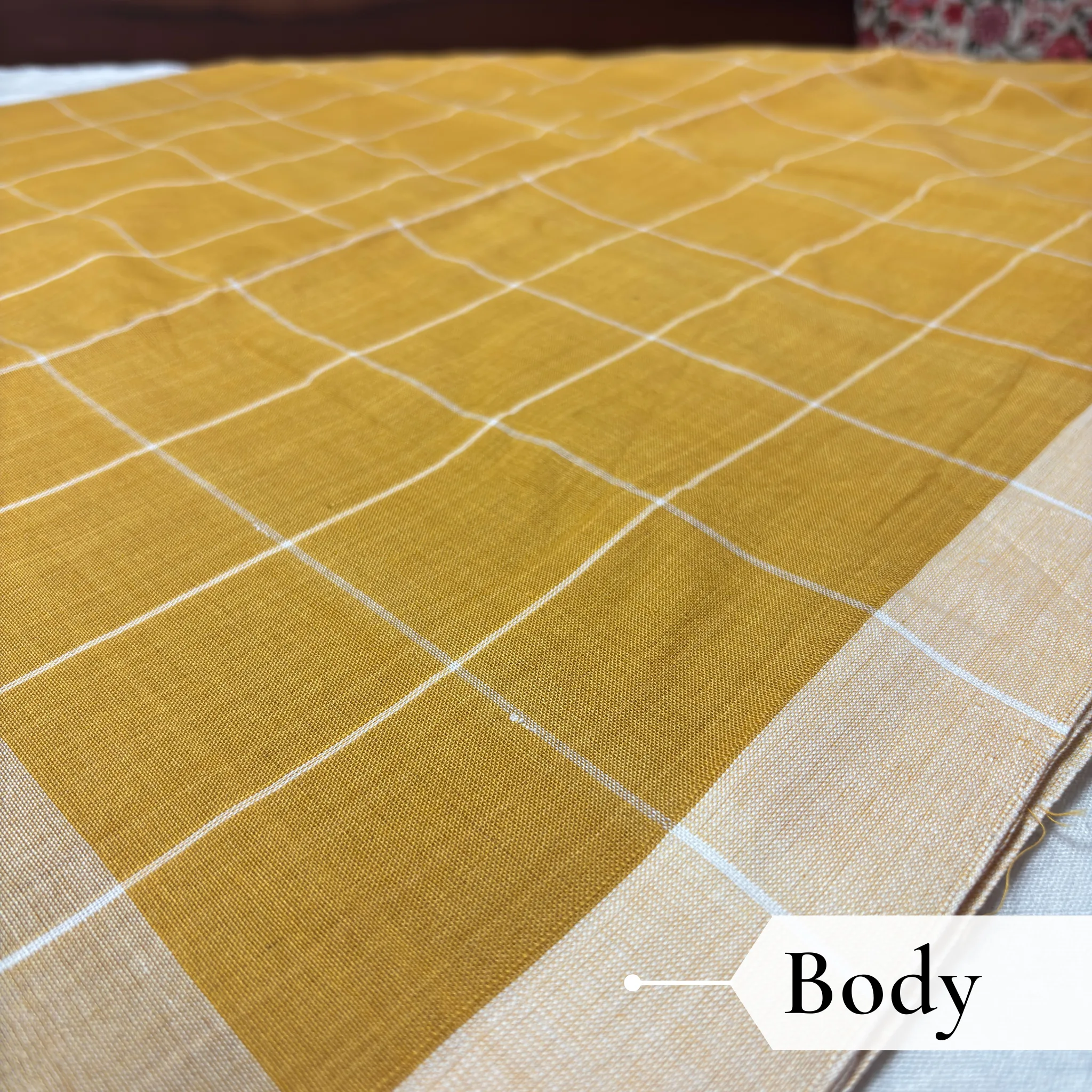 Khadi Monochrome Check Handloom Saree — Mustard - Image 3