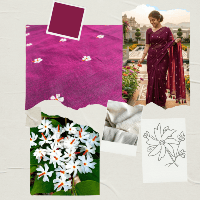 Khadi Harsingar Embroidered Saree — Wine - Image 6