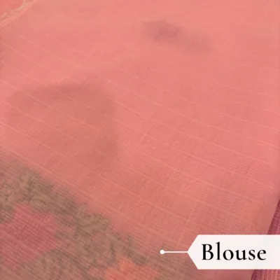 Kota Doria Rose Embroidered Saree — Peach - Image 6