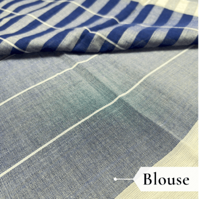 Khadi Monochrome Check Handloom Saree — Navy Blue - Image 5