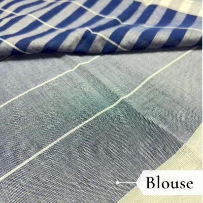 Khadi Monochrome Check Handloom Saree — Navy Blue - Image 5