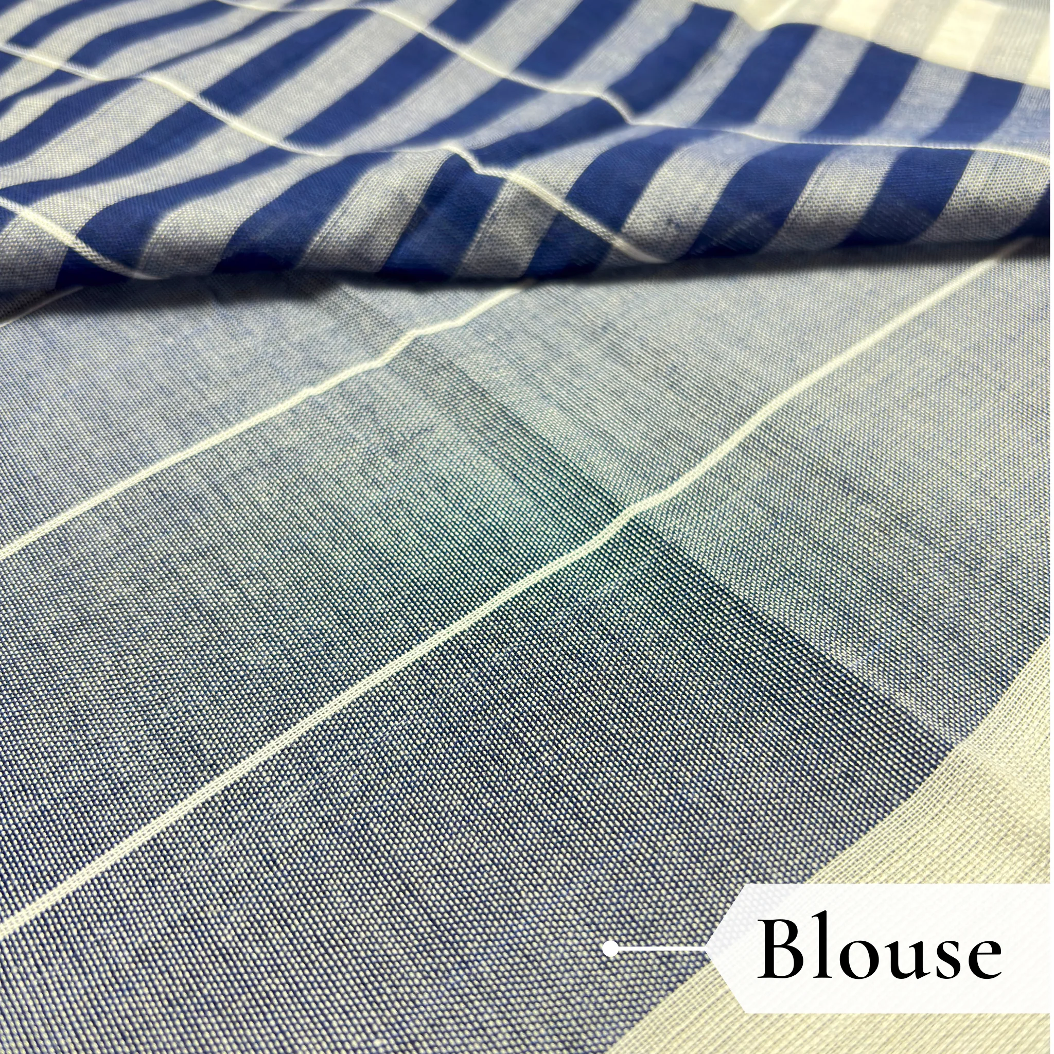 Khadi Monochrome Check Handloom Saree — Navy Blue - Image 5