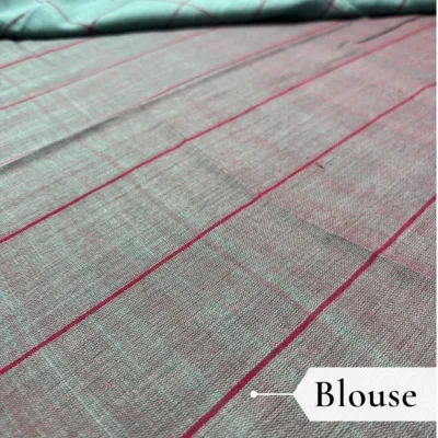 Khadi Check Handloom Saree — Green - Image 5