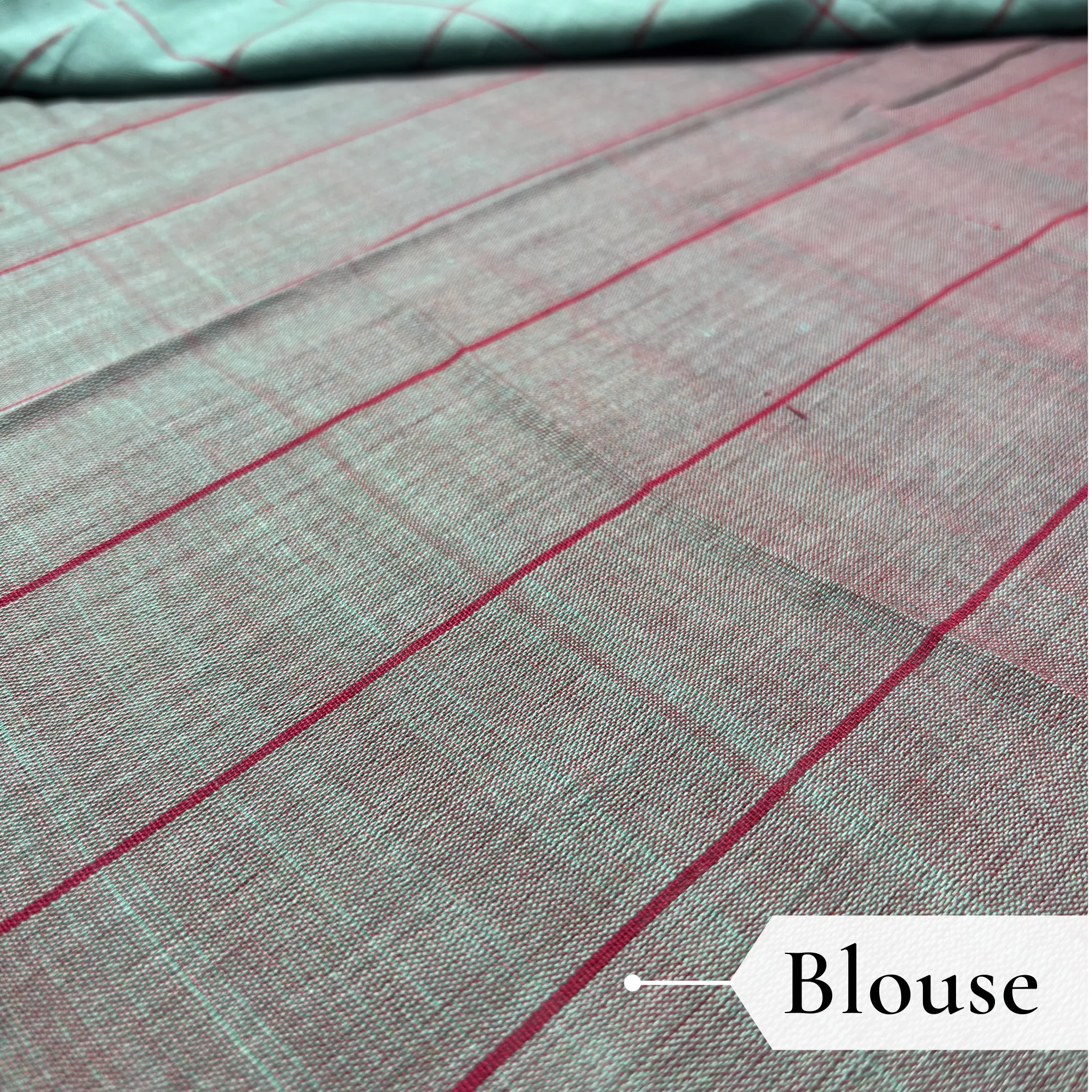 Khadi Check Handloom Saree — Green - Image 5