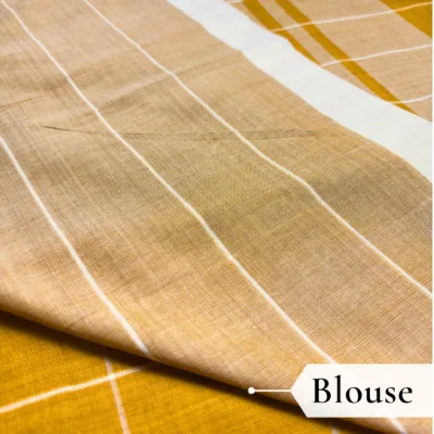 Khadi Monochrome Check Handloom Saree — Mustard - Image 5