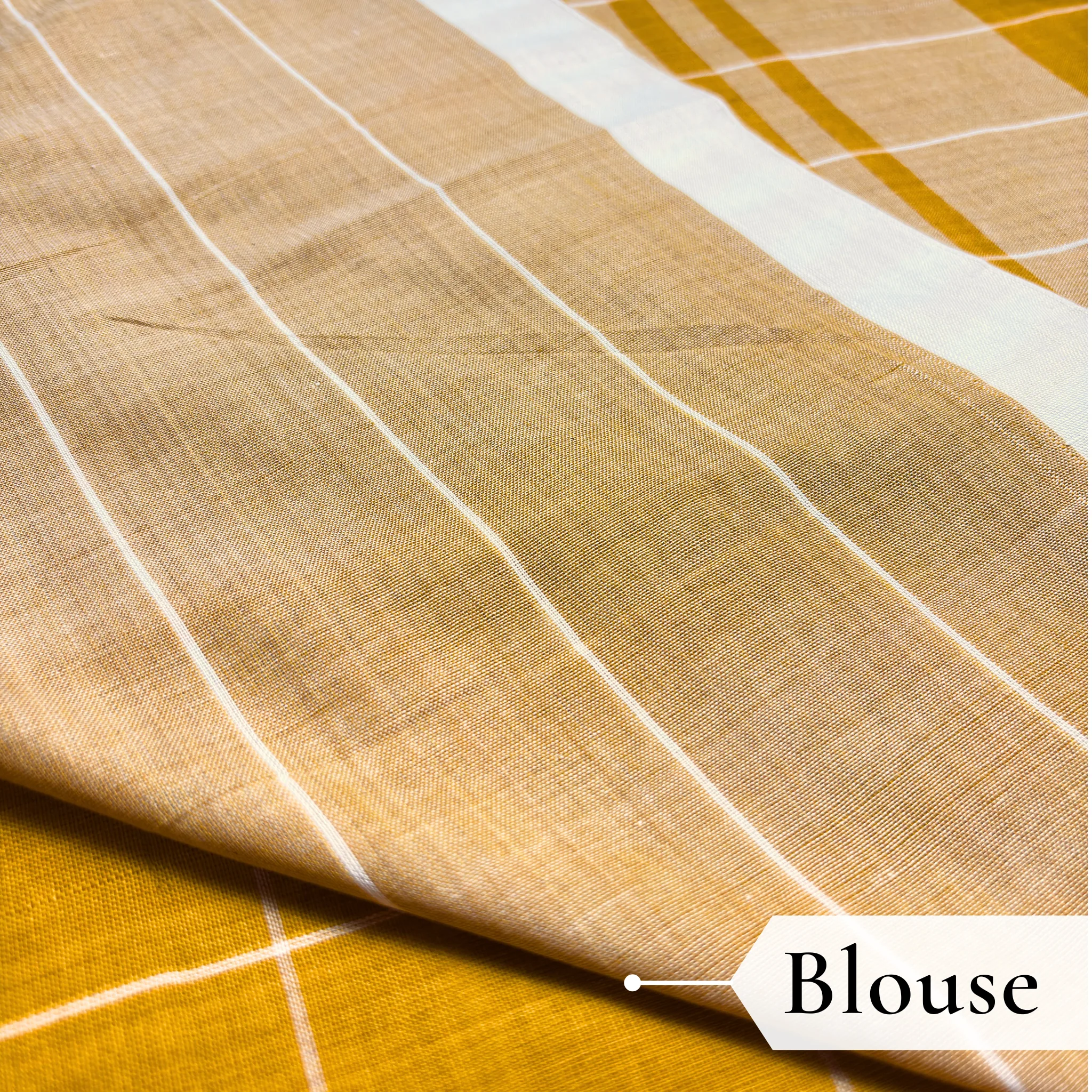 Khadi Monochrome Check Handloom Saree — Mustard - Image 5