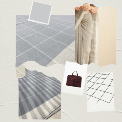 Khadi Monochrome Check Handloom Saree — Grey - Image 7