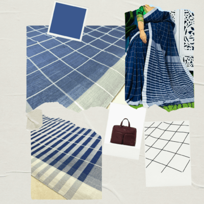 Khadi Monochrome Check Handloom Saree — Navy Blue - Image 7
