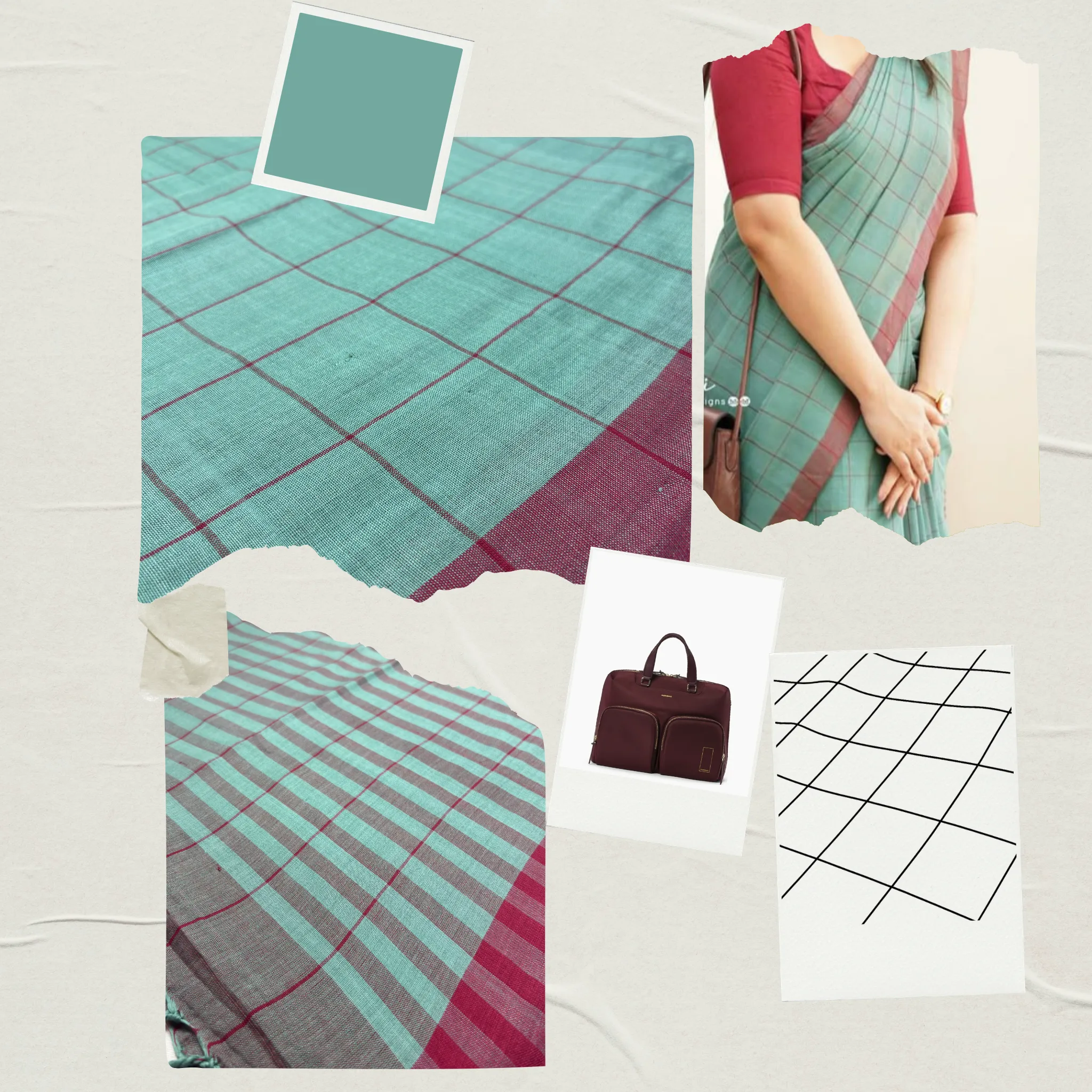 Khadi Check Handloom Saree — Green - Image 7