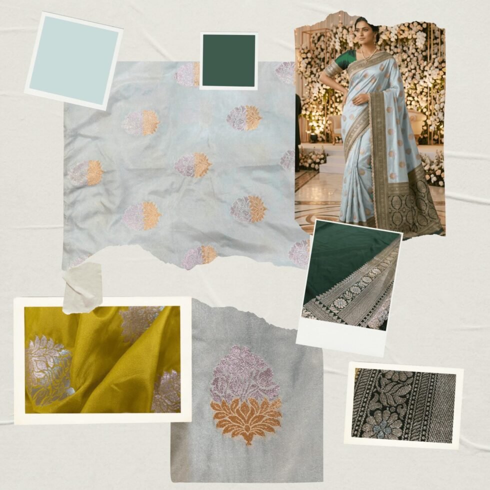 Katan Silk Woven Saree — Ice Blue, view 8